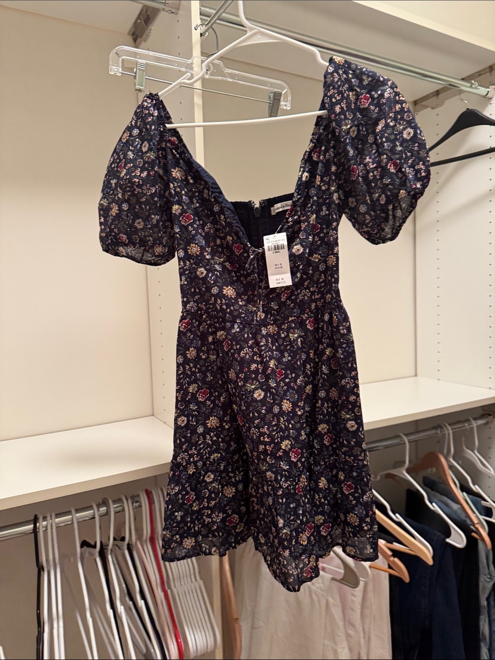 Abercrombie & Fitch Navy Floral Puff-Sleeve Mini